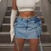 women's american style washed denim mini skirt with lapel rhinestone embroidery light blue lettering_ecoleips.com