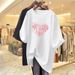 Women's Clothing Plus Size Clothes Pink Cotton T-Shirt Summer Short-Sleeved Heart-Shaped Print Mid-Length Loose Fit Fashionable Casual Wear_ecoleips.com
