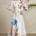 Elegant French Dress For Women Summer Palace Style Waist Hugging 3D Flower Lantern Sleeves Printed Mesh Long Skirt_ecoleips.com