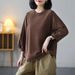 Spring And Summer Versatile, Artistic And Retro Lantern Sleeve T-Shirt, Stylish And Youthful Casual Three-Quarter Sleeve_ecoleips.com