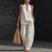 Women's Halter V-Neck Sleeveless Pant Set Casual Mid-Waist Full-Length Polyester Suit For Spring/Autumn Summer_ecoleips.com