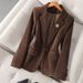 Women's Petite Professional Velvet Blazer for Office 3D Texture One Button Stretch Polyester Jacket with Pockets_ecoleips.com