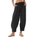 Women's High Waist Drawstring Cropped Pants Summer Leisure Loose Fit Vacation Pants With Pockets Style_ecoleips.com