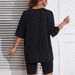 Women's Casual Black T-Shirt round Neck Short Sleeve Loose Print Sporty Simple Top_ecoleips.com