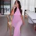 Women's Clothing Round Neck Knitted Solid Color Beach Summer Dress_ecoleips.com