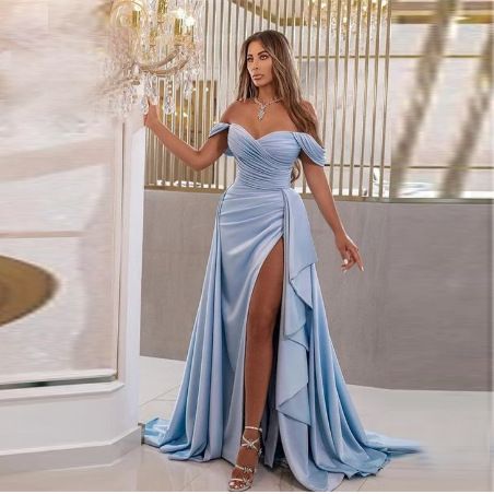 Women's Dress Off Shoulder High Front Slit Tube Evening Party Hostess Dress_ecoleips.com