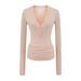 Women's Tencel V-Neck Button-Down Long Sleeve T-Shirt – Korean Style Henley Collar Fitted Top_ecoleips.com