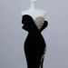 Elegant Black Strapless Mermaid Evening Dress With High Slit & Sequins For Prom, Banquet, Hosting, Runway Shows & Performances_ecoleips.com