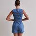 Women's Clothing Fashion Sleeveless Waist High Waist Loose Denim Shorts Set_ecoleips.com