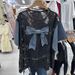 Women's Style Hollowed Out Lace Patchwork Denim Bow Short Sleeve T-Shirt Loose Fashionable Top For Summer_ecoleips.com