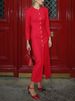 Freeacy 2025 Women Red Temperament Dress Round Neck Long Sleeves Single-breasted Dresses H-line Splited Elegant Evening Dress_ecoleips.com