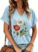 PUCKOLITY Vintage Flowers V Neck Shirt For Women Boho Floral Wildflowers Graphic Tee Casual Cottagecore Summer T Shirt_ecoleips.com