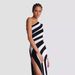 Autumn And Winter Black And White Striped Sexy High Split Shoulder Dress Simple And Fashionable_ecoleips.com