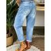 "Plus Size High Waist Stretch Ripped Jeans For Women - Trendy Streetwear With Multi-Button Detail & Comfort Fit"_ecoleips.com