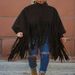 Women's Oversized High-Neck Pullover Sweater, Vintage Fringe Detail Long Sleeve Tunic Top, Soft Suede-Like Fabric For Fall & Winter_ecoleips.com