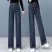 Cement Gray Denim Narrow Wide-leg Women, New Spring Autumn Style, Loose And Slimming, Straight-cut, Fleece-lined Long_ecoleips.com