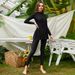 Women’s Clothing solid color long sleeved trousers fully surrounded conservative beach surfing sunscreen swimsuit one piece swimsuit_ecoleips.com