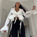 Women's Clothing Spring And Summer New Design V-neck Horn Sleeve Irregular Lace-up Ruffled Shirt_ecoleips.com