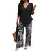 Digital Print V-Neck Lounge Set – Long Sleeve Top & Relaxed Pants (S-3XL, 6 Colors) | Lightweight Polyester Comfort Wear_ecoleips.com