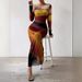 Women's Clothing Fashion Mesh Printing Pleated Sexy Tight Slit Round Neck Dress_ecoleips.com