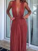 Simple Solid Color Lace Up Waist Women's Jumpsuit Casual Pleated Design Beach Rompers Summer Deep V Sleeveless Loose Playsuit_ecoleips.com
