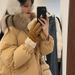 girl Champs Elysées Song Large Fur Collar Mid-Length Down Cotton Jacket For Women New Hooded Thickened Northeast Life-Saving_ecoleips.com