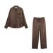 Elegant Satin Stripe Women's Shirt & Pants Set - Comfortable Polyester Office Wear, Spring Collection (XS/S/M/L)_ecoleips.com