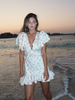 Fashion Floral Printed Mini Dress For Women Elegant V-neck Puff Short Sleeve Waist Short Dress Lady 2025 Chic Beach Vestidos_ecoleips.com
