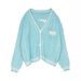 Women's Fashion Knit Cardigan Embroidered V-Neck Loose Fit Sweater Casual Boho Chic Open Front Coat | Soft Polyester Blend ( Light Blue/Pink/Beige)_ecoleips.com