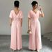 2026 New Model Commuting European And American Style Fashionable Elegant Solid Color V-Neck Short Sleeve Waist-Cinching_ecoleips.com