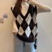 Aria Basics INS Quilted V-Neck Vest For Women, Spring Autumn New College Style, Youthful Knitted Cardigan, Layered Short Vest,_ecoleips.com