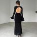 Women New Fashion Round Neck Lace Elegant Slim Fit Sexy Backless Formal Evening Party Prom Gown Dress_ecoleips.com