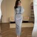 Women's Clothing Solid Color Simple Waist Sexy Hip Skirt Long Sleeve Pleated Elegant Dress_ecoleips.com