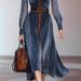 Women's Long Dress European American Style Cardigan Shirt Collar Digital Print Mesh Clothing With Belt_ecoleips.com