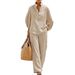 Women's Clothing Summer Women's Casual Loose Wide Leg Pants Set Solid Color Zipper Round Neck Top And Wide Leg Pants Style_ecoleips.com