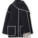 Women’s Fashion Wool-Like Coat – Oversized Tweed Jacket With Scarf & Fringe, Elegant U-Neck, Long Sleeve, Boho Chic_ecoleips.com