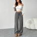 Women's High-Waisted Drawstring Lounge Pants Elastic Waistband Wide Leg Comfortable Casual Trousers_ecoleips.com