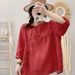 This Retro Cotton-Linen Women's Top Features A Round Collar, A Summer-Style Oblique-Front Design, A Loose Fit, And A "Fi_ecoleips.com