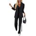 Women's Casual Blazer And Pants Set Fall Two Piece Outfit Long Sleeve Notch Lapel Loose Fit Suit For Work Daily Wear_ecoleips.com