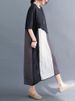 Cotton Linen Vintage Contrast Color Dresses For Women New Short Sleeve Casual Loose Long Summer Dress Elegant Clothes 2026_ecoleips.com