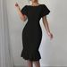 Women's Clothing Women's Fashion Elegant Round Neck Ruffled Hem Large Size Medium And Long Dress_ecoleips.com
