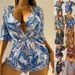 Women's Three Piece Bikini Set Leaf Print Waist Tie Long Sleeve Swimsuit Fashionable Beach Sun Protection_ecoleips.com