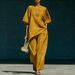 European And American Style Summer Two-Piece Set for Women Relaxed Loose Solid Color Top And Pants Ensemble_ecoleips.com
