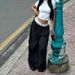 Women's Dark Woven Slim Trousers with Pockets Lace Bow Stitching Streetwear Casual Workwear Loose Fit_ecoleips.com