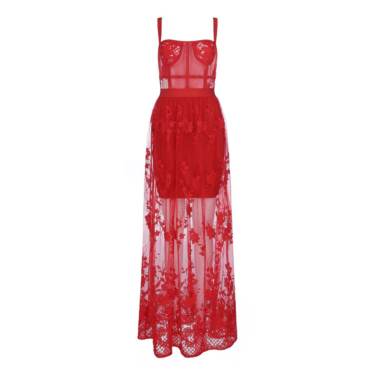 Women’s Clothing Dress Bandage Evening Dress Women's Clothing Spot Red Long Dress Lace Sexy And Elegant_ecoleips.com