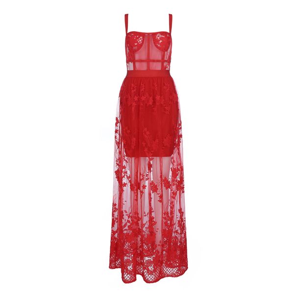 Women’s Clothing Dress Bandage Evening Dress Women's Clothing Spot Red Long Dress Lace Sexy And Elegant_ecoleips.com