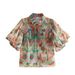 Verve 2025 Summer New Women's Fashion Niche Design Turn-down Collar Printed Chiffon Puff Sleeve Blouse_ecoleips.com