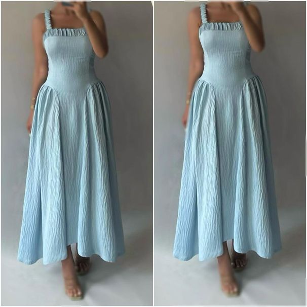 Women's Clothing Summer New Women's Clothing Solid Color Square Collar Slim High Waist Splicing Suspender Dress_ecoleips.com