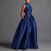 Women's Clothing Fashion Back Pleated Dress Pocket Suspenders Satin Blue Evening Gown Dress_ecoleips.com
