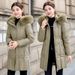 Women's Longline Hooded Puffer Coat - Winter Warm Thickened Polyester Filled Jacket With Detachable Faux Fur Trim, Slim Fit Zip-Up Outerwear_ecoleips.com